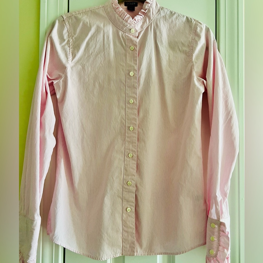 J. Crew Factory Pink and White Striped Button Down Shirt